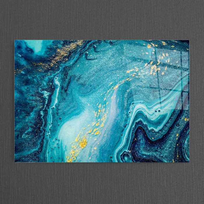 Bourneo Dekoratif Yatay Cam Tablo Abstract Marble Art Ocean