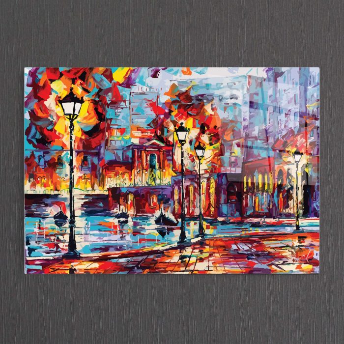 Bourneo Dekoratif Yatay Cam Tablo Abstract Night at Venice