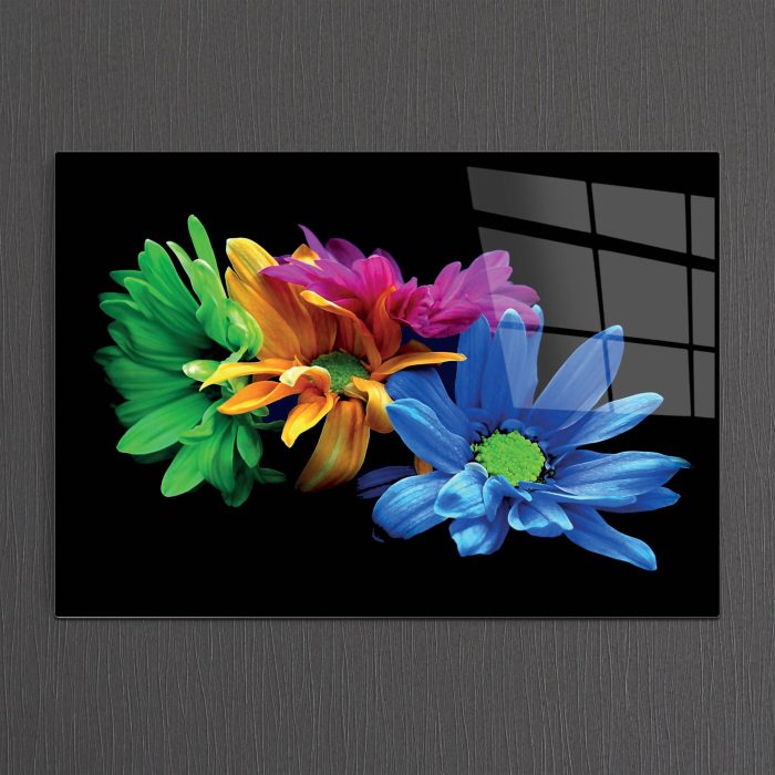 Bourneo Dekoratif Yatay Cam Tablo Colorful Daisies