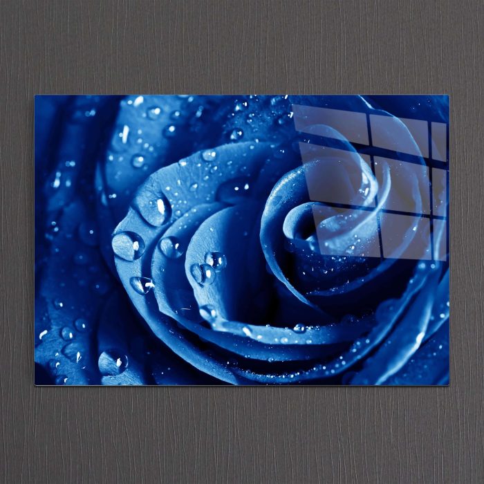 Bourneo Dekoratif Yatay Cam Tablo Blue Rose