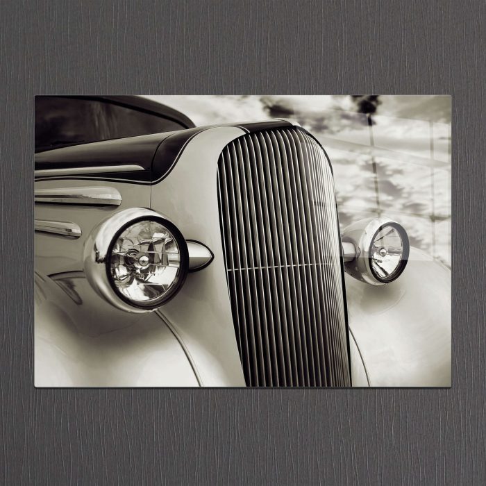 Bourneo Dekoratif Yatay Cam Tablo Classic Car White