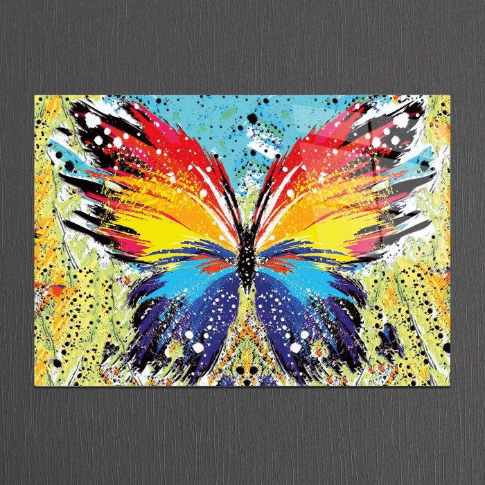 Bourneo Dekoratif Yatay Cam Tablo Pop Art Butterfly