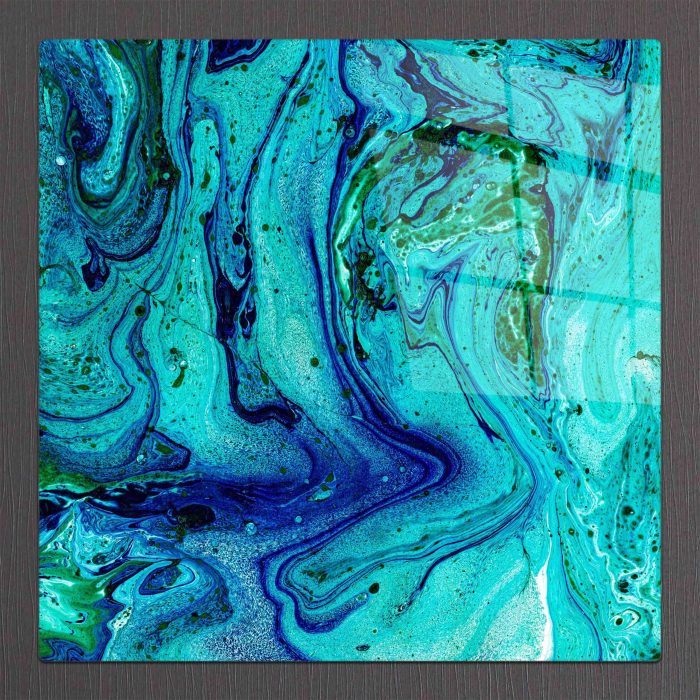 Bourneo Dekoratif Kare Cam Tablo Abstract Marble Art Blue Liquid
