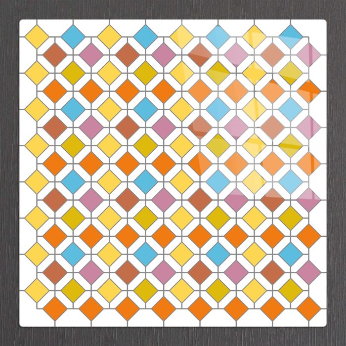 Bourneo Dekoratif Kare Cam Tablo Abstract Multicolor Diamonds