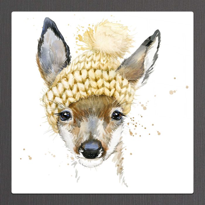 Bourneo Dekoratif Kare Cam Tablo Cute Deer