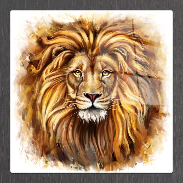 Bourneo Dekoratif Kare Cam Tablo Lion Head