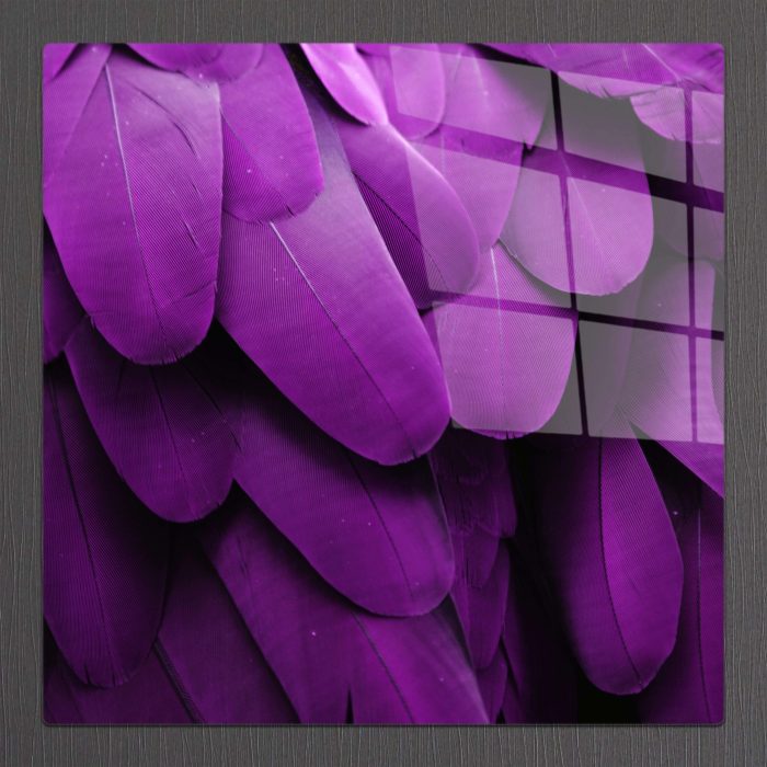 Bourneo Dekoratif Kare Cam Tablo Purple Feathers
