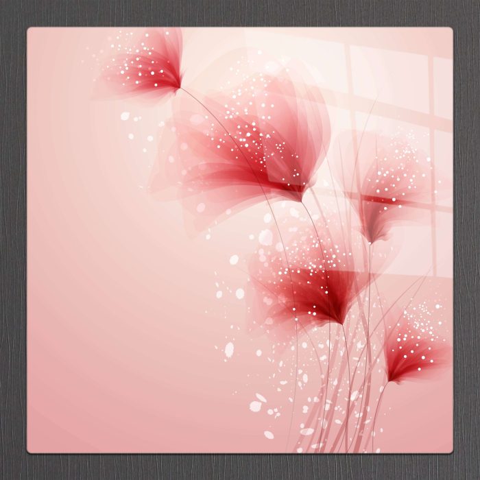 Bourneo Dekoratif Kare Cam Tablo Poppies Illustration