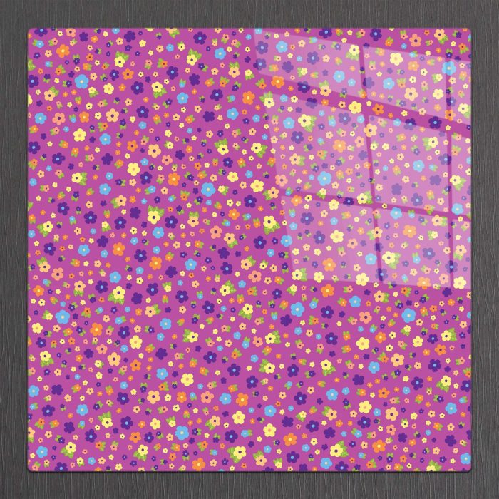 Bourneo Dekoratif Kare Cam Tablo Illustration Small Flowers Purple