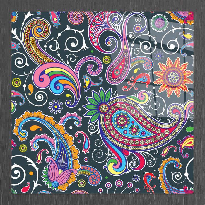 Bourneo Dekoratif Kare Cam Tablo Illustration Paisleys