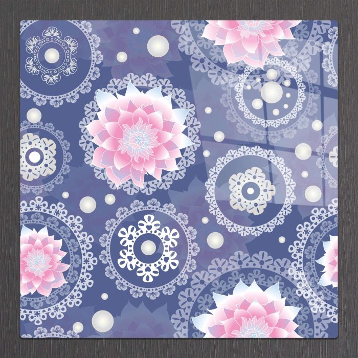 Bourneo Dekoratif Kare Cam Tablo Illustration Snow Flakes in Circles