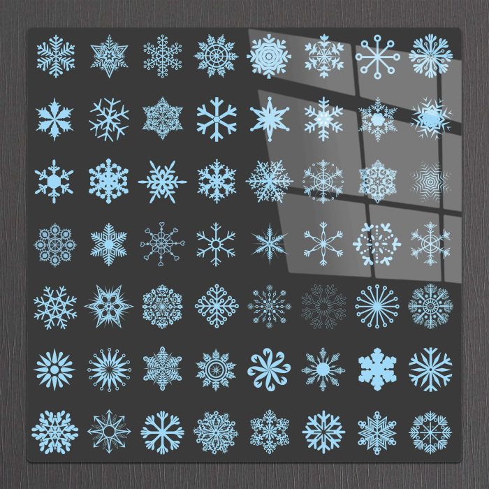 Bourneo Dekoratif Kare Cam Tablo Illustration Snow Flakes