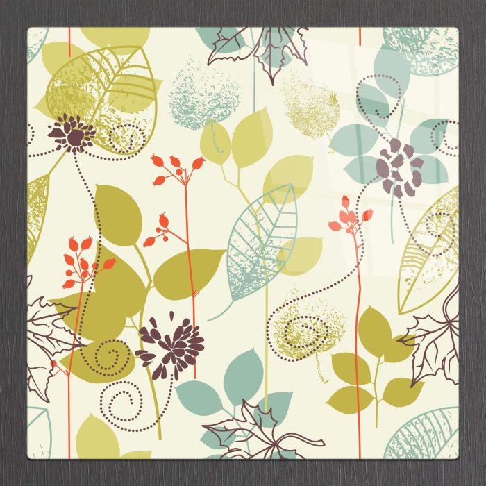 Bourneo Dekoratif Kare Cam Tablo Illustration Pastel Floral