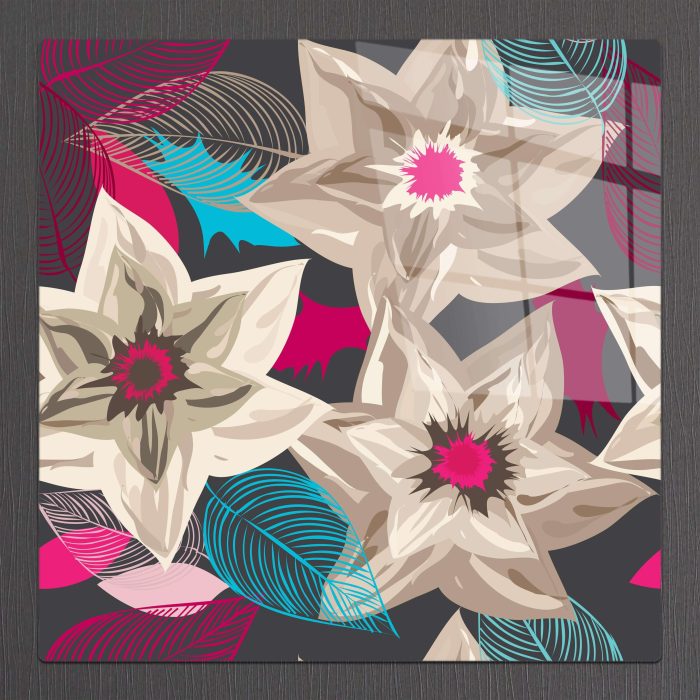 Bourneo Dekoratif Kare Cam Tablo Illustration Lilium