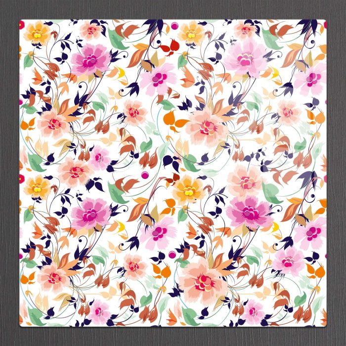 Bourneo Dekoratif Kare Cam Tablo Illustration Small Flowers White