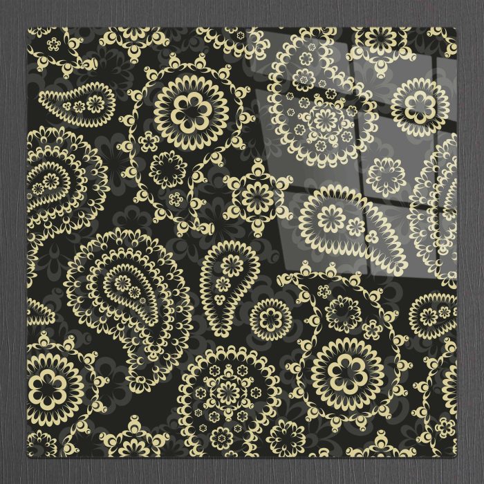 Bourneo Dekoratif Kare Cam Tablo Illustration Paisley 1