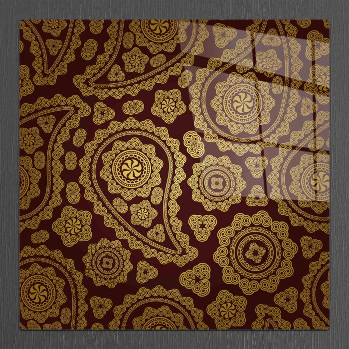 Bourneo Dekoratif Kare Cam Tablo Illustration Paisley 2