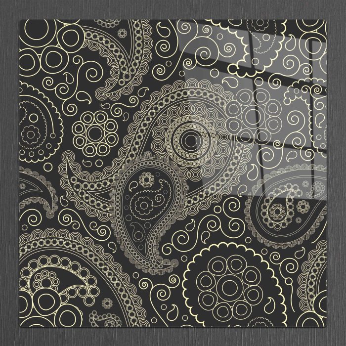 Bourneo Dekoratif Kare Cam Tablo Illustration Paisley 3