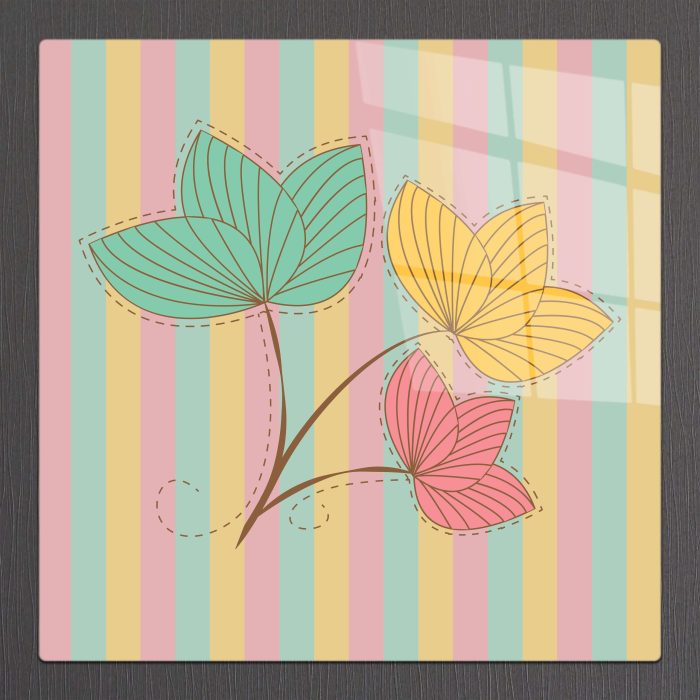 Bourneo Dekoratif Kare Cam Tablo Illustration Retro Flowers