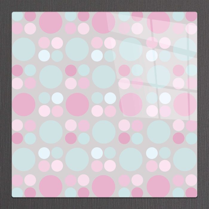 Bourneo Dekoratif Kare Cam Tablo Illustration Pink and Blue Dots