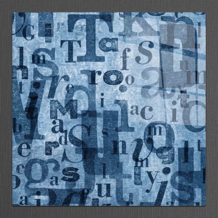 Bourneo Dekoratif Kare Cam Tablo Blue Letters