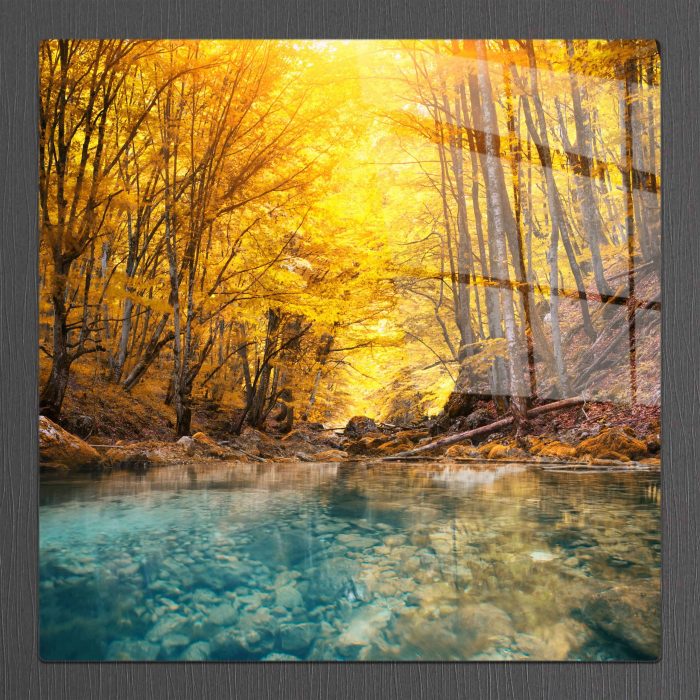 Bourneo Dekoratif Kare Cam Tablo River on Mountain Forest