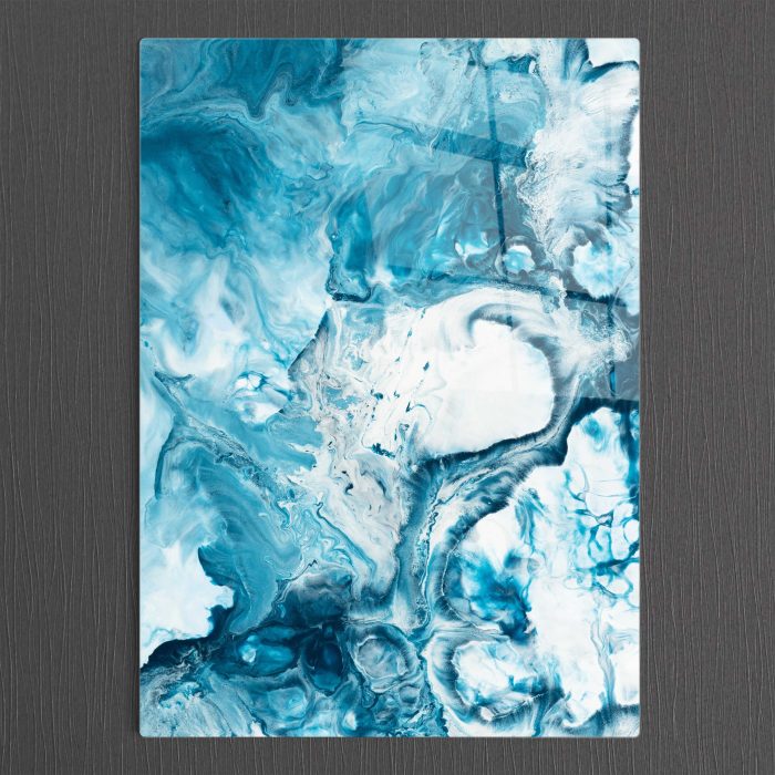 Bourneo Dekoratif Dikey Cam Tablo Abstract Marble Art White ans Blue