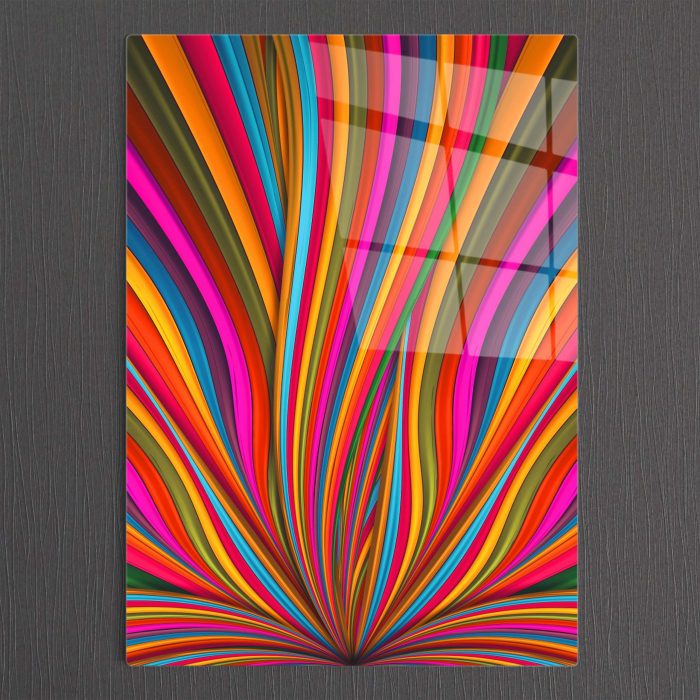 Bourneo Dekoratif Dikey Cam Tablo Abstract Colorful Waves