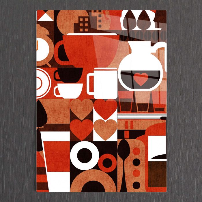 Bourneo Dekoratif Dikey Cam Tablo Abstract Coffee Break