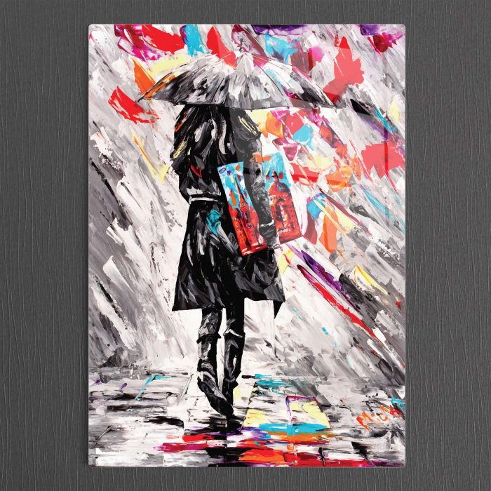 Bourneo Dekoratif Dikey Cam Tablo Abstract Walking in The Rain