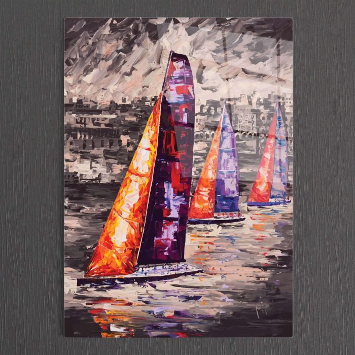 Bourneo Dekoratif Dikey Cam Tablo Abstract Sailboat
