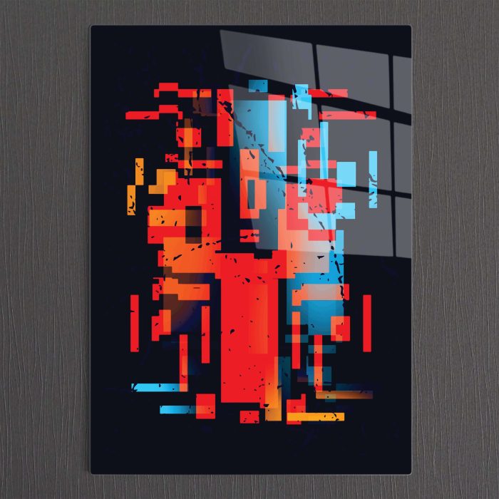 Bourneo Dekoratif Dikey Cam Tablo Abstract Irregular Pixels