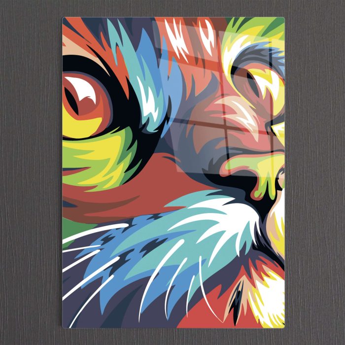 Bourneo Dekoratif Dikey Cam Tablo Cat Pop Art