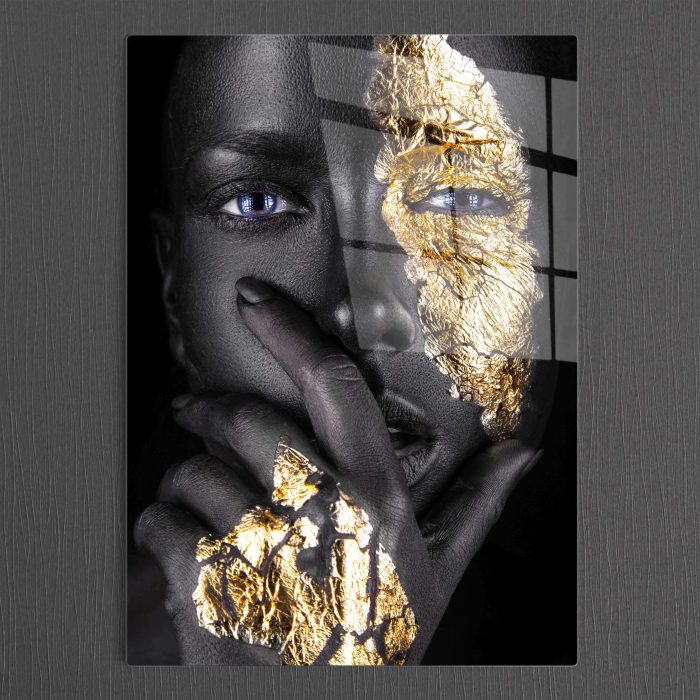 Bourneo Dekoratif Dikey Cam Tablo Golden Face