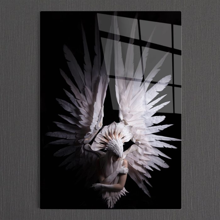 Bourneo Dekoratif Dikey Cam Tablo White Wings